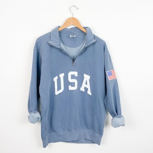 New Comfort Colors Retro USA with Flag Patch Quarter Zip Sweatshirt // Size S-3XL