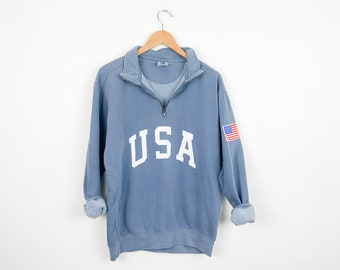 New Comfort Colors Retro USA with Flag Patch Quarter Zip Sweatshirt // Size S-3XL