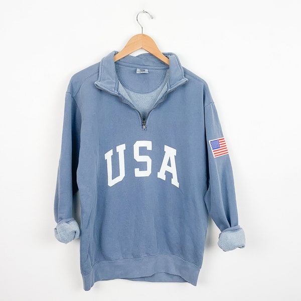 New Comfort Colors Retro USA with Flag Patch Quarter Zip Sweatshirt // Size S-3XL