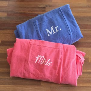 New Mr. & Mrs. Comfort Colors Pocket Tee Wedding Gift Honeymoon Shirt // Sizes S-2XL // You Pick Color image 7