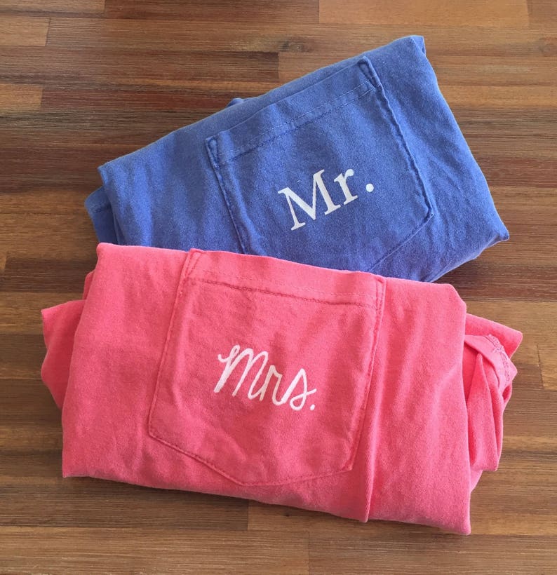 New Mr. & Mrs. Comfort Colors Pocket Tee Wedding Gift Honeymoon Shirt // Sizes S-2XL // You Pick Color image 7