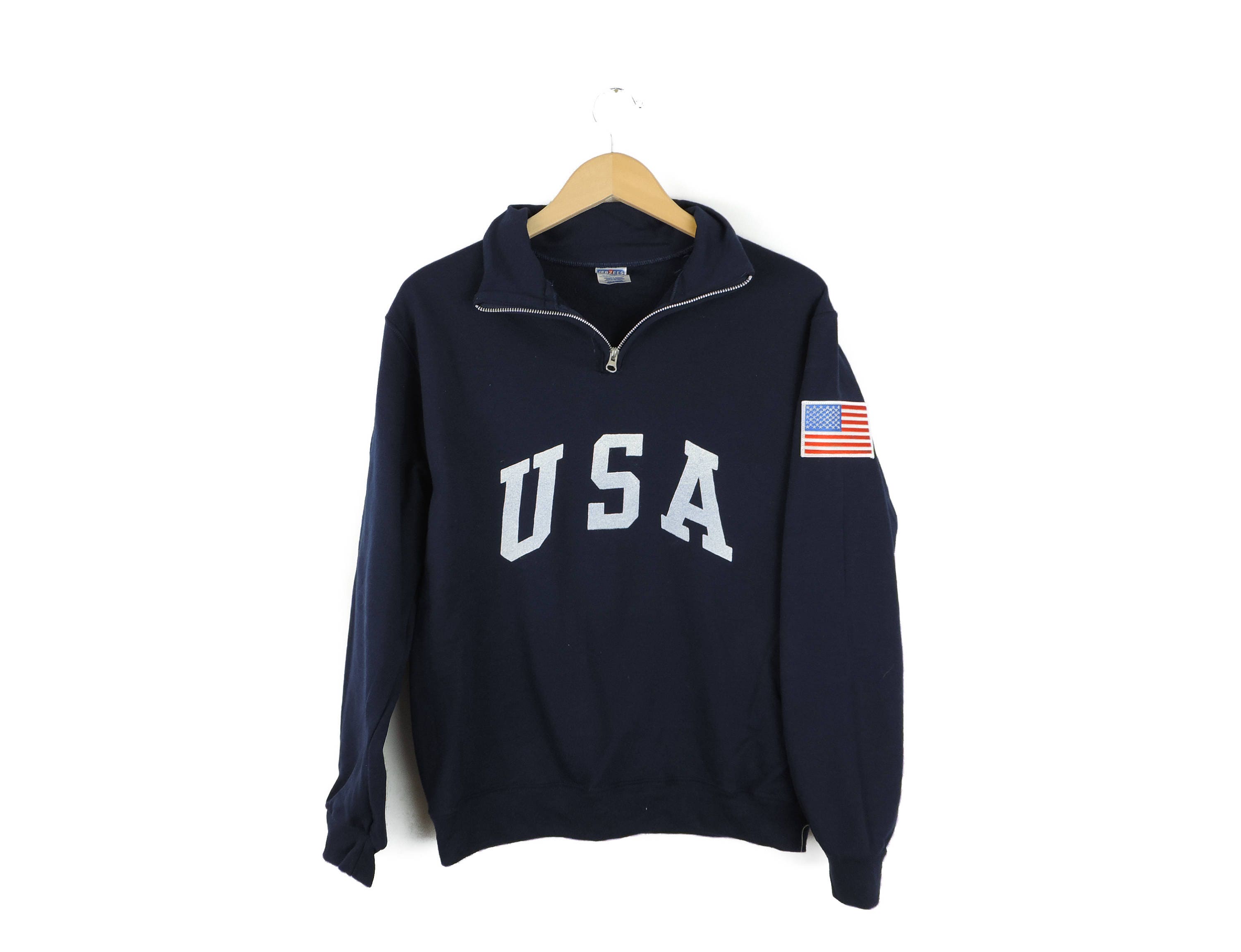 New Retro USA with Flag Patch Quarter Zip Sweatshirt // Size | Etsy
