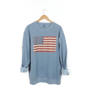 New Faded American Flag Comfort Colors Crewneck Sweatshirt Pullover // You Pick Color // Size S-3XL