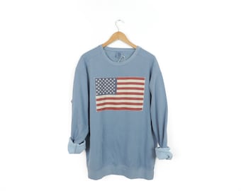 New Faded American Flag Comfort Colors Crewneck Sweatshirt Pullover // You Pick Color // Size S-3XL
