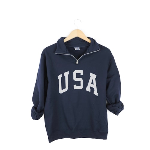 New Retro USA With Flag Patch Quarter Zip Sweatshirt // Size - Etsy