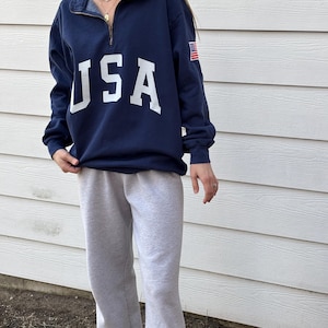 New Comfort Colors Retro USA with Flag Patch Quarter Zip Sweatshirt // Size S-3XL