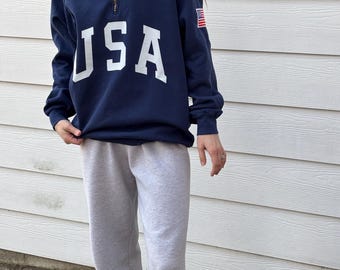 New Comfort Colors Retro USA with Flag Patch Quarter Zip Sweatshirt // Size S-3XL