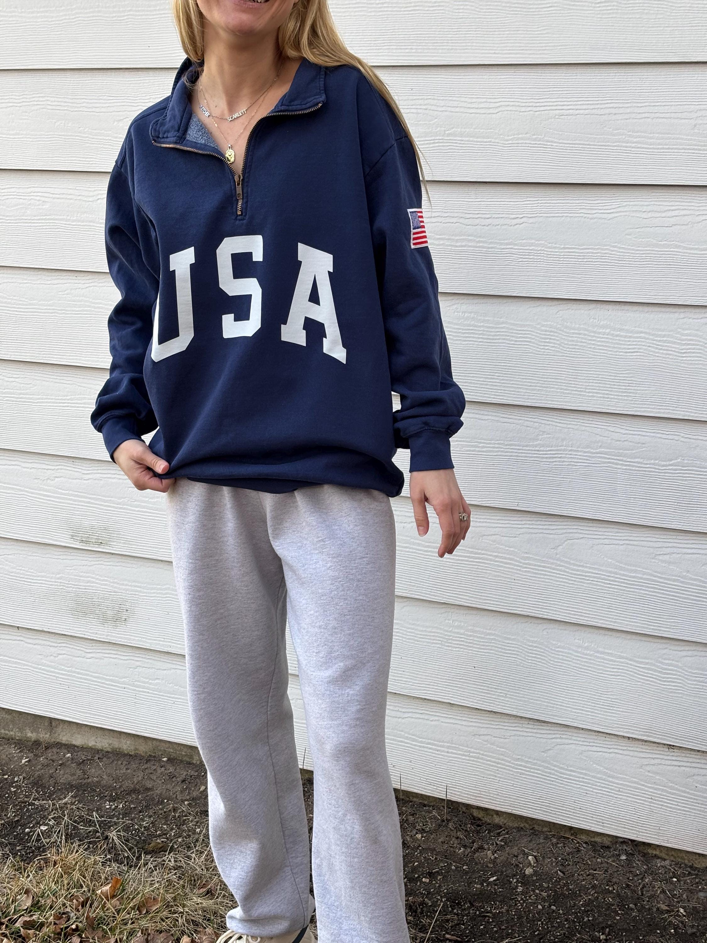 トップス [IGUSA] PATCH SWEATSHIRT (GRAY) New Comfort Colors Retro USA With Flag Patch Quarter Zip