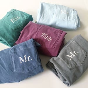 New Mr. & Mrs. Comfort Colors Pocket Tee Wedding Gift Honeymoon Shirt // Sizes S-2XL // You Pick Color image 6