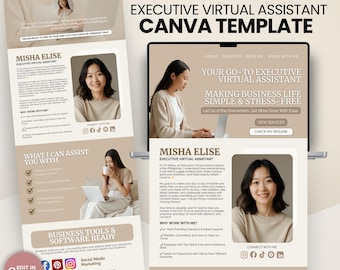 Plantilla de portafolio de asistente virtual ejecutivo: plantilla de sitio web Canva, portafolio personalizado listo para usar, página de destino, diseño de sitio web, página de ventas