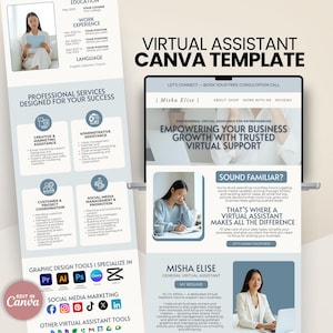 Editable Virtual Assistant Website Template for Canva | Modern VA Portfolio, Personal Brand Landing Page, Freelancer Bio Link Site Design