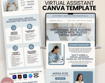 Editable Virtual Assistant Website Template for Canva | Modern VA Portfolio, Personal Brand Landing Page, Freelancer Bio Link Site Design