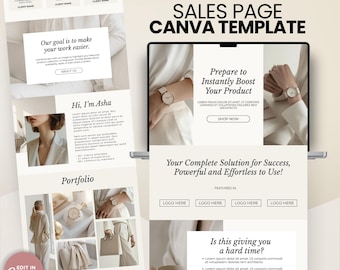 Canva Sales Page Template, Coaching Course Landing Page, Landing Page, Beige, Minimalist, Course Creator Funnel Template, Editable Canva