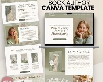 Book Author Website Canva Template, One Page Website for Authors Book Launch Template Author Branding Writer Website Design Writer Portfolio