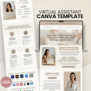 Editable Virtual Assistant Portfolio Website Template for Canva | Modern VA Landing Page, Freelancer Bio Link, Personal Brand Website Design