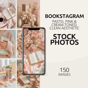 Bookstagram Stock Photos Pastel Pink Cream Aesthetic | Feminine Book Flatlays Reading Journaling Coffee Instagram Content Branding Bundle