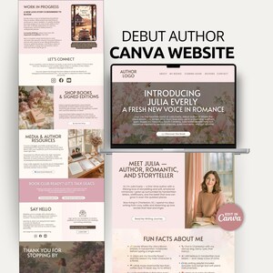 Author Website Canva Template One Page Book Author Site Design Writer Portfolio Branding Book Launch Landing Page Template for Debut Authors