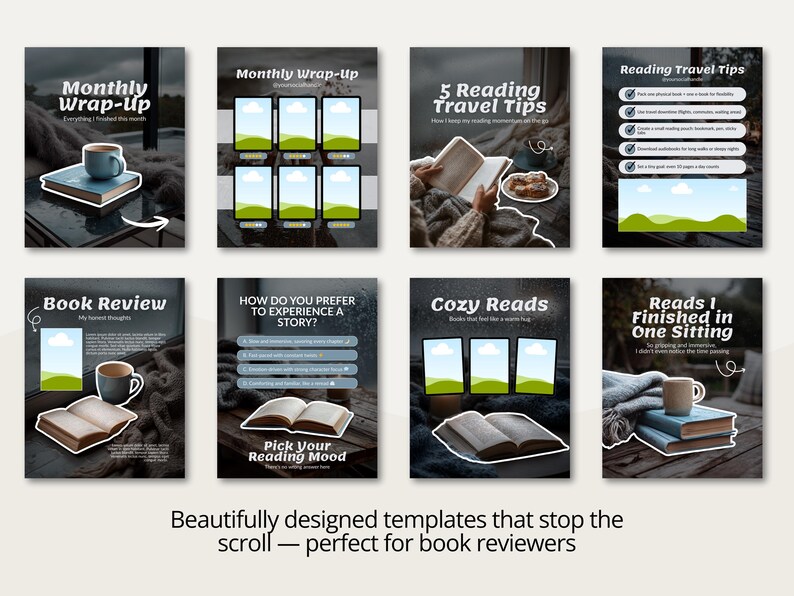 Cozy Blue Gray Bookish Carousel Template | Trendy Canva Posts for ...