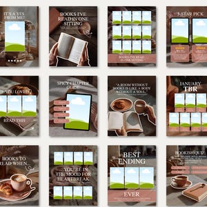 Muted terracotta bookstagram Canva bundle with warm, cozy, and minimalist aesthetic. Ideal for viral content, bookish carousel posts, and curated Instagram feeds.