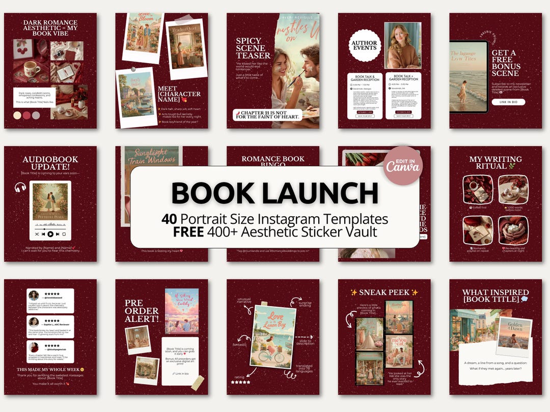 Romance Author Instagram Template | Bookstagram Canva Kit for Writers ...