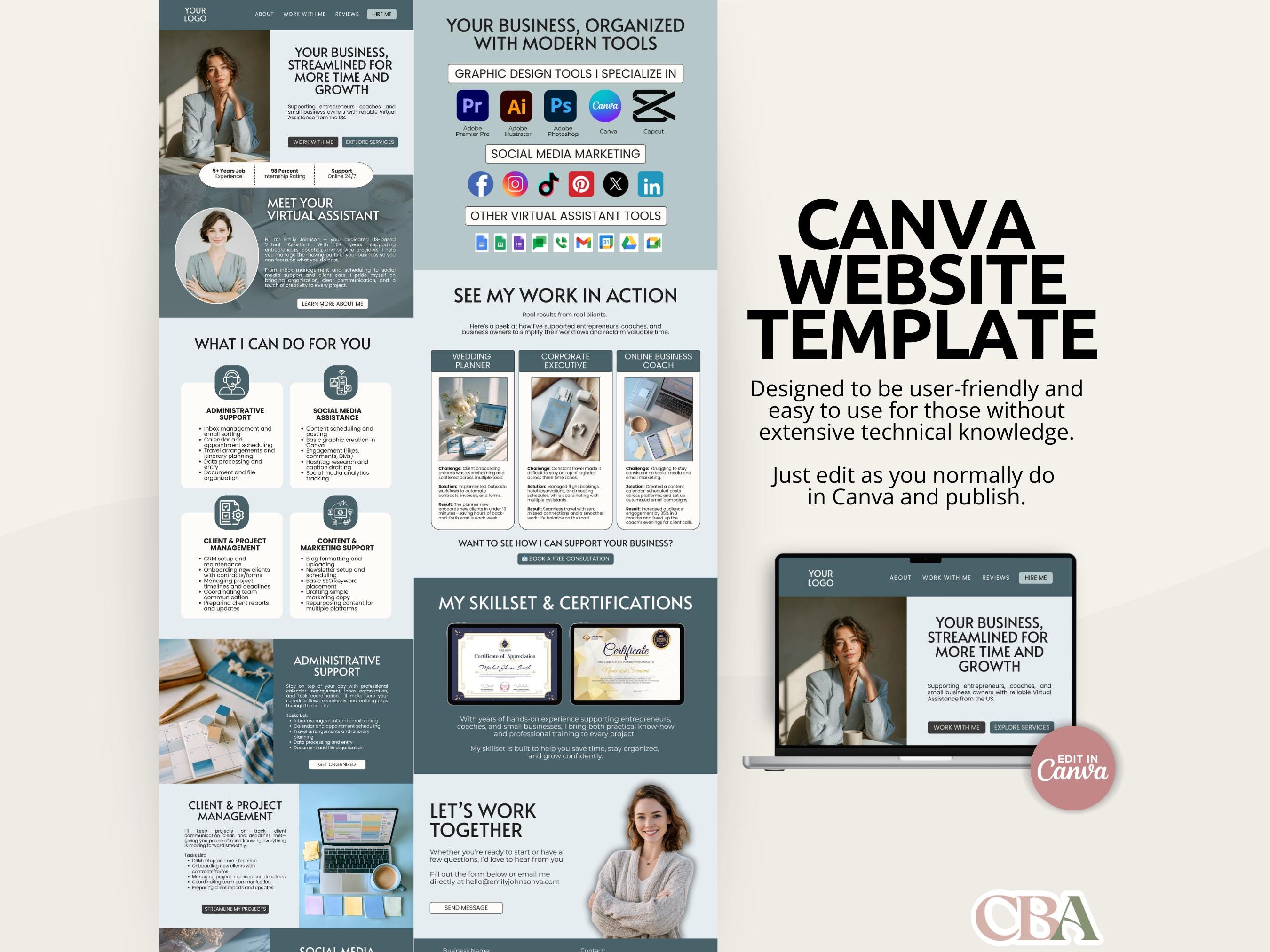 Editable Virtual Assistant Portfolio Website Template for Canva ...