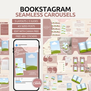 Blush Seamless Instagram Carousel Template for Bookstagram | Bookish Canva Scrapbook Posts for Readers Authors Influencers Social Media Kits