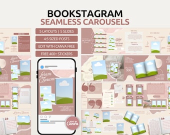 Blush Seamless Instagram Carousel Template for Bookstagram | Bookish Canva Scrapbook Posts for Readers Authors Influencers Social Media Kits
