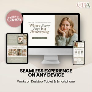 Professional Canva website template for writers in calming green palette, designed for romance or fiction book promotions.