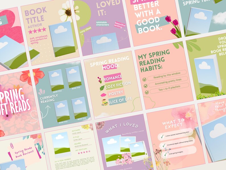 Spring Bookstagram Seamless Instagram Carousel Template | Bookish Canva ...