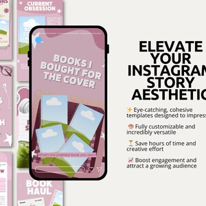 Bold pink bookish social media story kit with 60 fully editable Canva Instagram story templates for reading creators. Includes author introduction, book promotion, dear reader, and behind the book story templates. Designed with hot pink, bubblegum, and clean white tones for a trendy bold aesthetic. Great for indie authors, book bloggers, and Bookstagram influencers wanting viral story content daily.