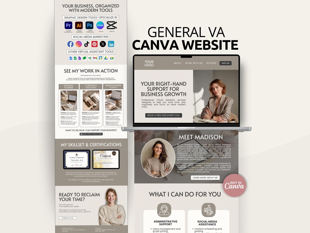 Editable Virtual Assistant Portfolio Website Template for Canva ...