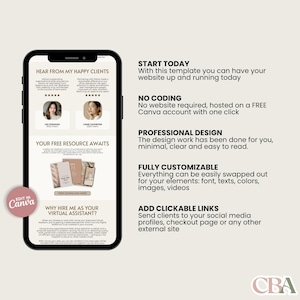 Editable virtual assistant website design in a cozy beige color palette, ideal for freelancers, service providers, and business owners.