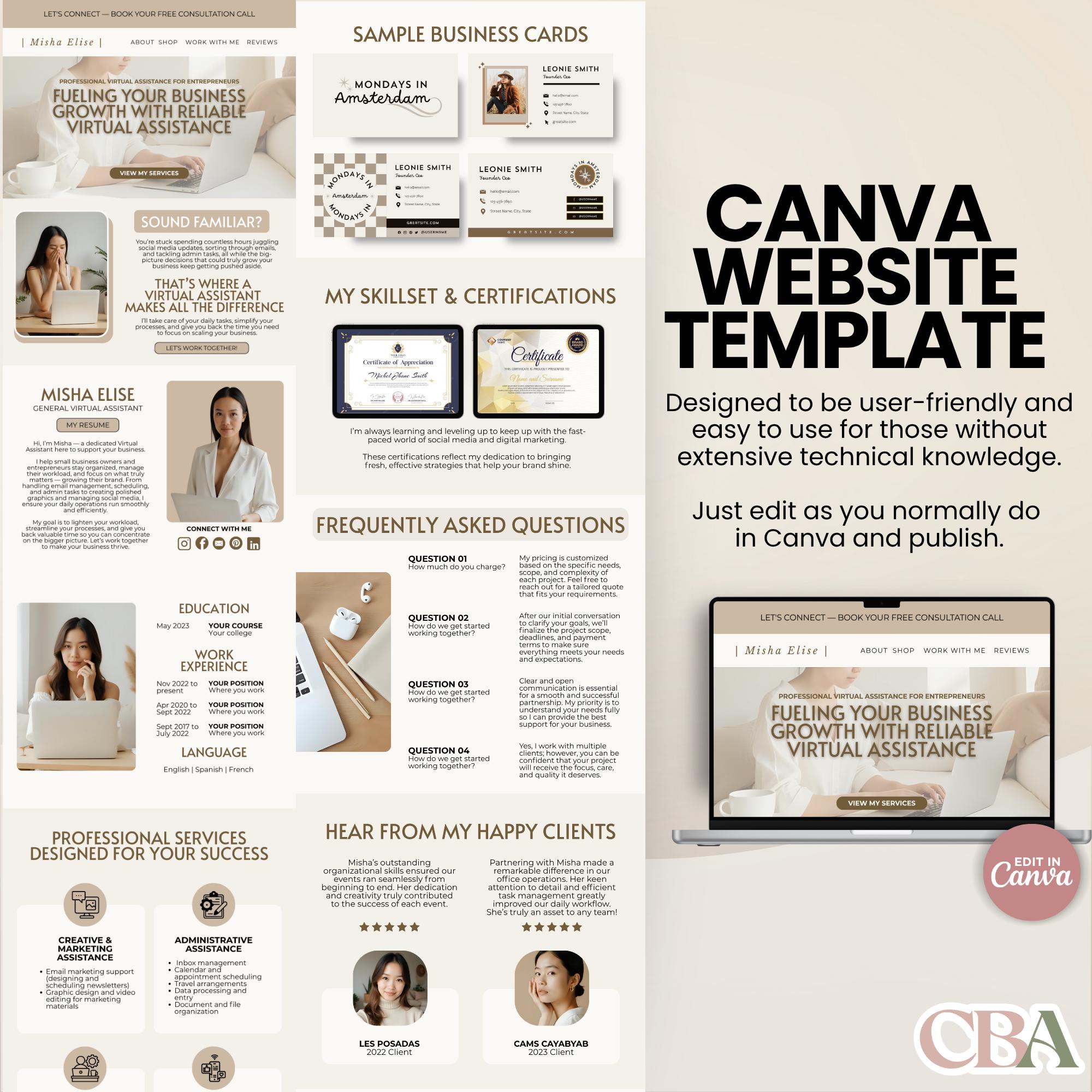 Editable Virtual Assistant Portfolio Website Template for Canva ...