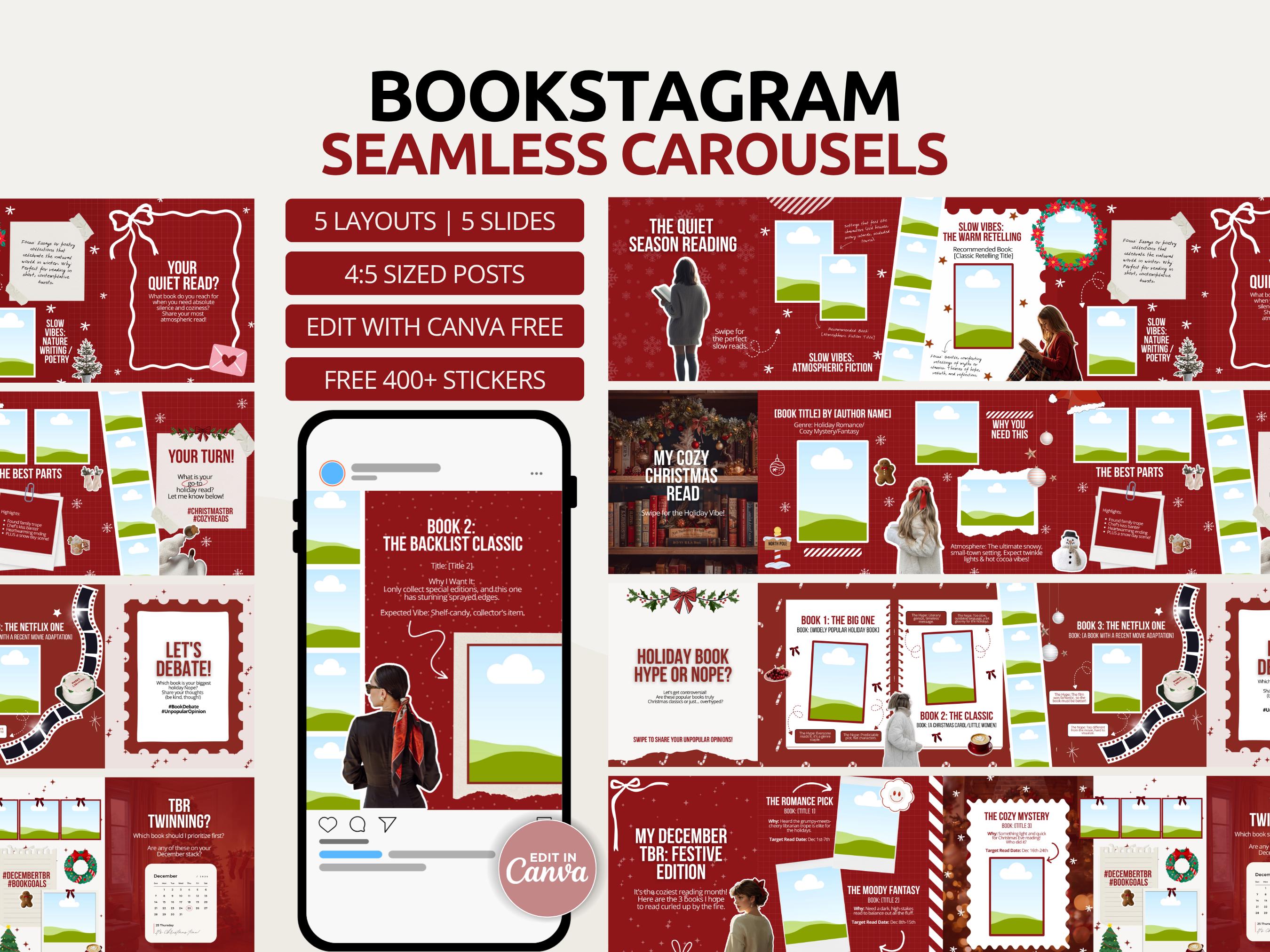 Christmas Bookstagram Seamless Carousel Template | Canva Bookish ...