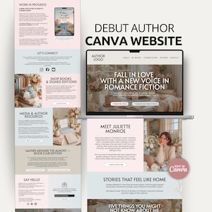 Author Website Canva Template Debut Book Launch One Page Writer Portfolio Branding Kit Editable Romance Novel Author Bio Landing Page Design