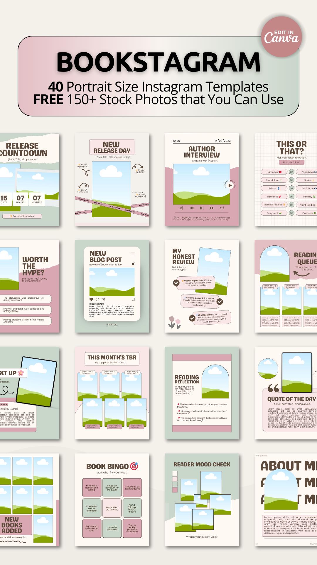 Bookstagram Canva Template, Bookish Instagram Post, Authors, Book ...