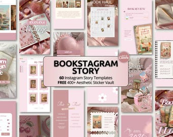 Pink Bookstagram Story Canva Template Bundle | BookTok Reader Instagram Story Pack for Authors, Reviews, Reading Journal Cozy Pink Aesthetic