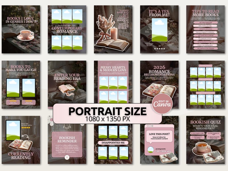 Pastel Blush Bookish Carousel Template | Aesthetic Canva Posts for ...
