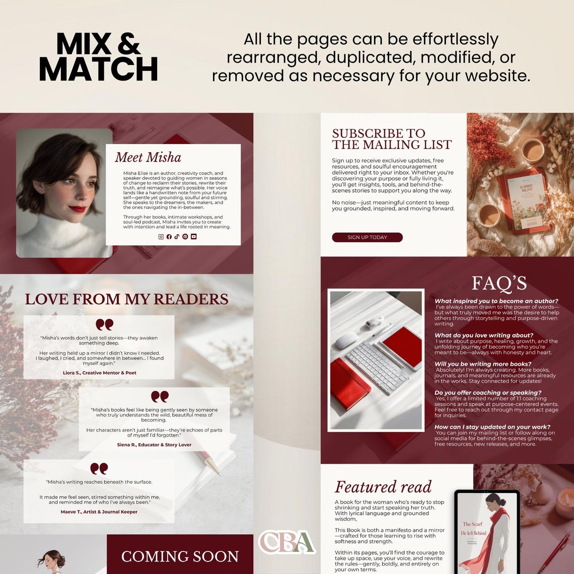 Book Author Website Canva Template, One Page Website for Authors Book ...