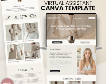 Plantilla de portafolio de asistente virtual Canva / Diseño de sitio web listo para usar Página de destino de asistente virtual Plantilla de sitio web personalizable / Enlace a biografía de freelancer