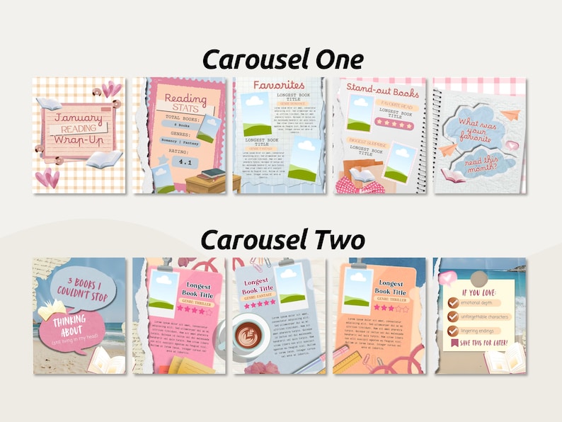 Pastel Bookstagram Seamless Instagram Carousel Template | Bookish Canva ...