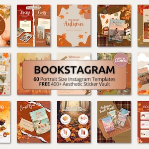 Fall Bookish Carousel Templates for Bookstagram | Autumn Canva Instagram Posts Book Review Bundle Cozy Reading Content Pack for Book Lovers