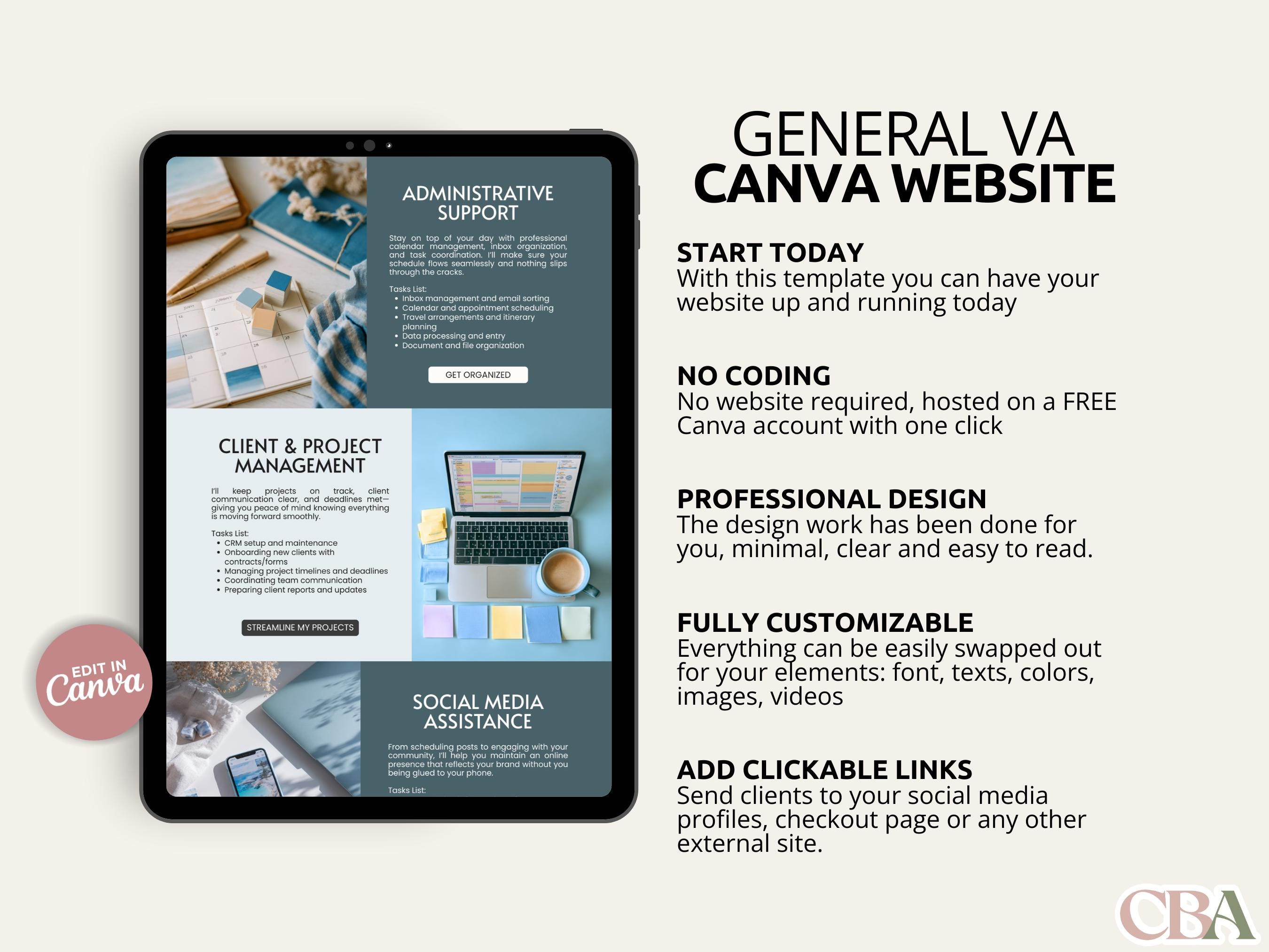 Editable Virtual Assistant Portfolio Website Template for Canva ...