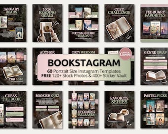 2026 Cottagecore Bookish Carousel Template for Bookstagram & BookTok Viral Trendy Canva Reading Review TBR Author Marketing Instagram Social