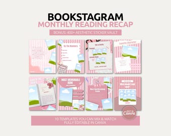 Bookstagram Template Bundle Monthly Reading Recap Canva Template Book Review Templates Reading Journal Romance Reader Content Creator Kit