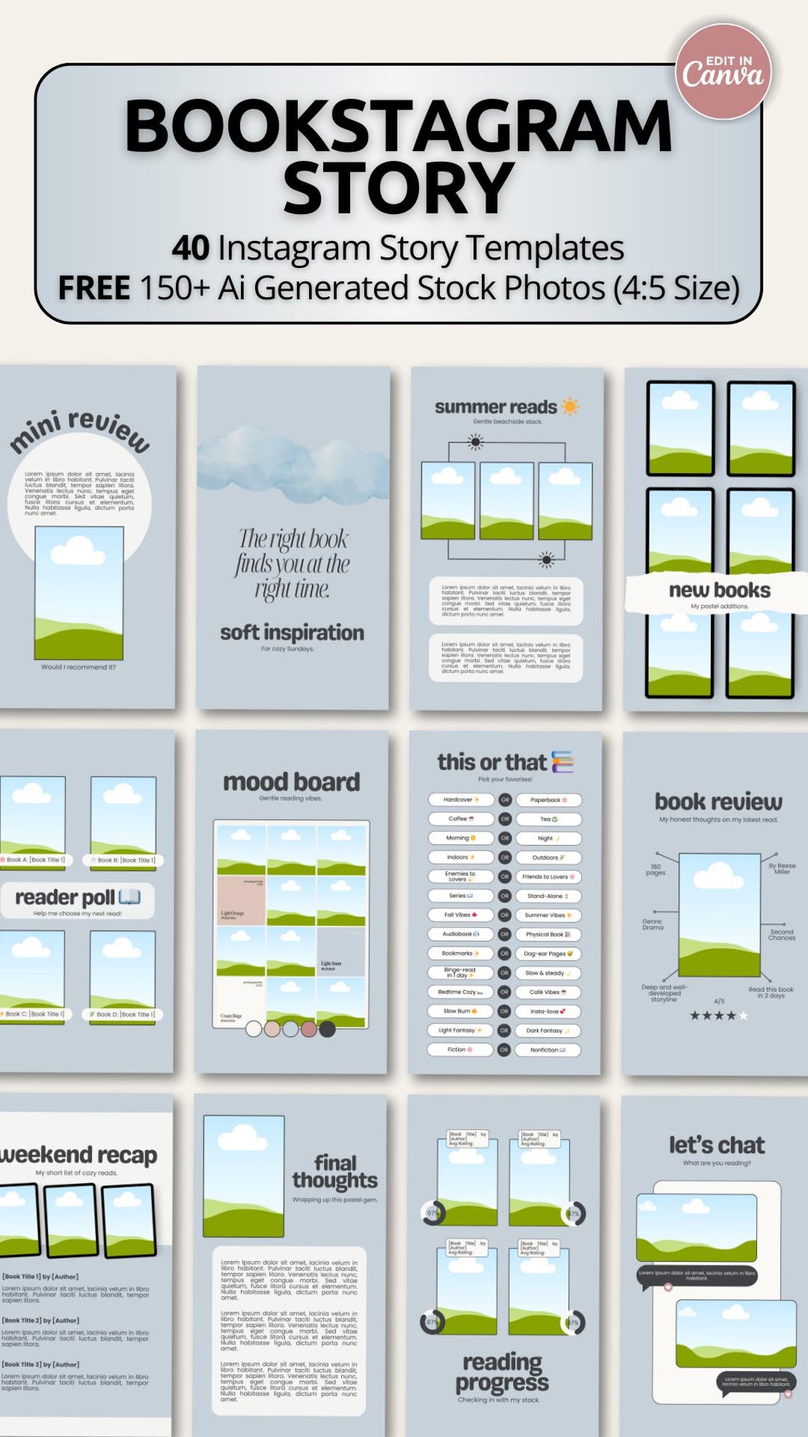Bookstagram Story Template Bookish Instagram Bookstagrammer Social ...