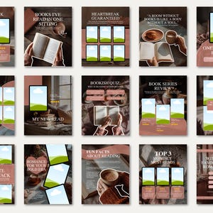 Editable sunlit book carousel layouts in warm terracotta tones for creating cohesive Instagram feeds. Ideal for BookTok content, book influencers, and aesthetic literary posts.