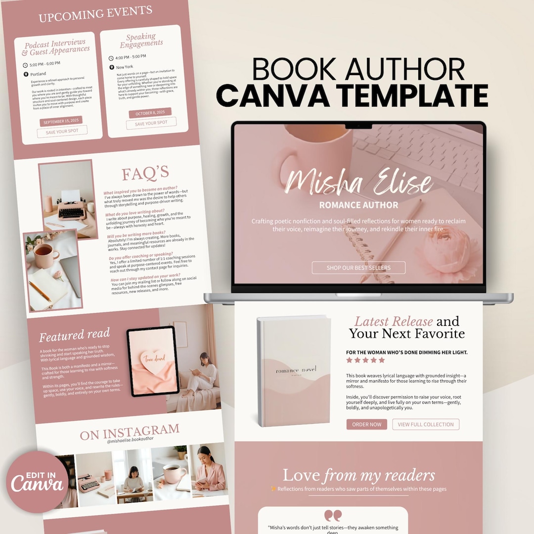 Book Author Website Canva Template, One-page Done for You Website ...