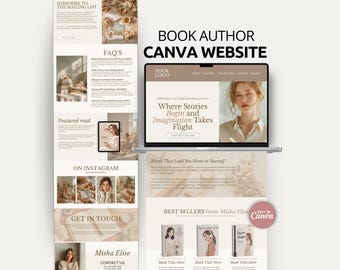 Book Author Website Canva Template One Page Author Site Book Launch Portfolio Writer Branding Design Blog Homepage Layout for Writers Bundle