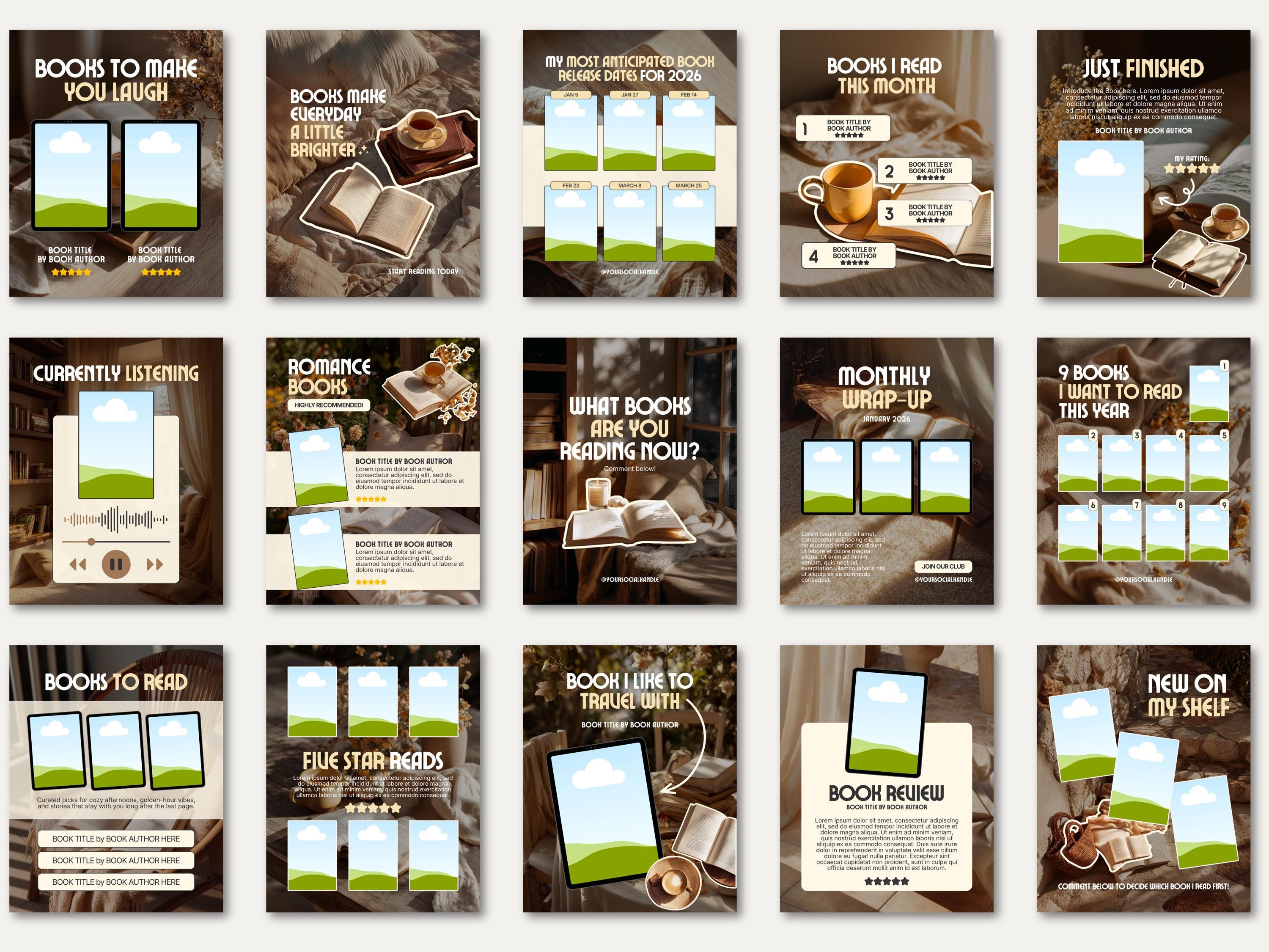 Golden Hour Bookish Carousel Template | Trendy Canva Posts for ...